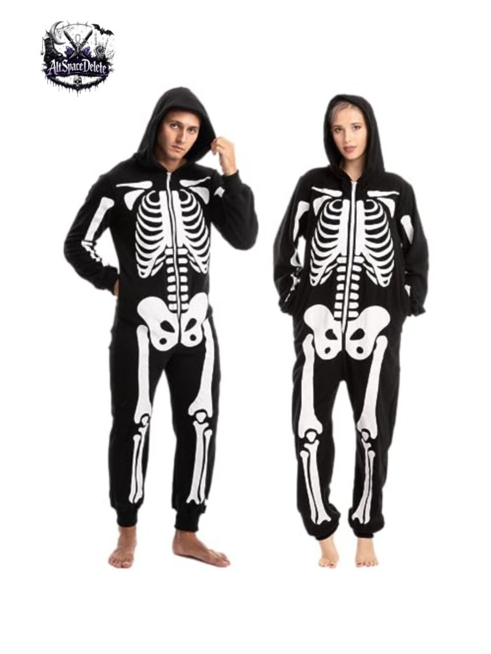 Adult Skeleton Jumpsuit Costume Halloween Hooded 100% Polyester Cosplay